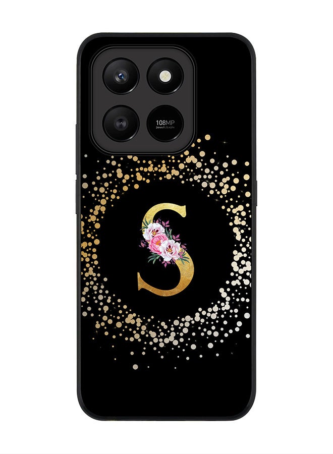 For Honor X7d 4G / X7d 5G / 400 Smart Case,Slim fit Camera Protection, Shockproof Thin Phone cover  - Custom Monogram Floral - S ( Black )